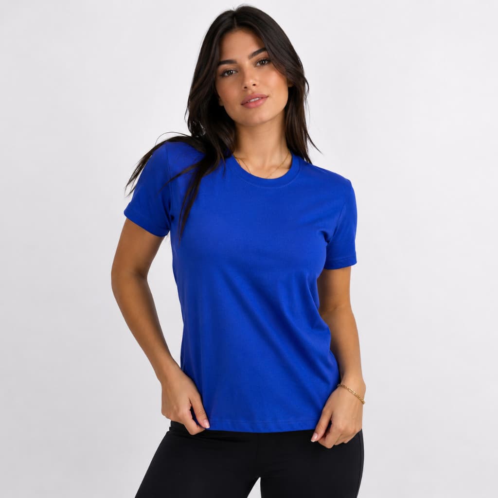 Camiseta Feminina Lisa Azul Royal 100% Algodão Premium Básica
