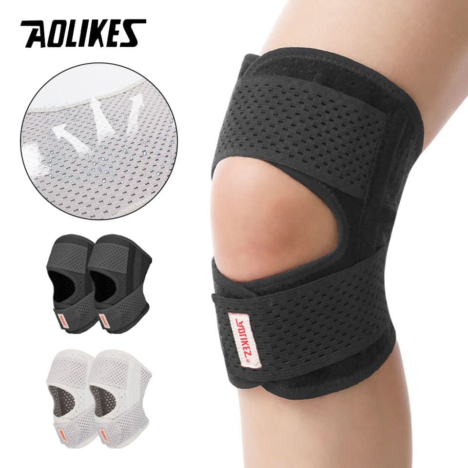 AOLIKES 1 Par De Joelheiras De Compressão De Mola Dupla , Joelheira Esportiva Respirável Para Corrida De Basquete