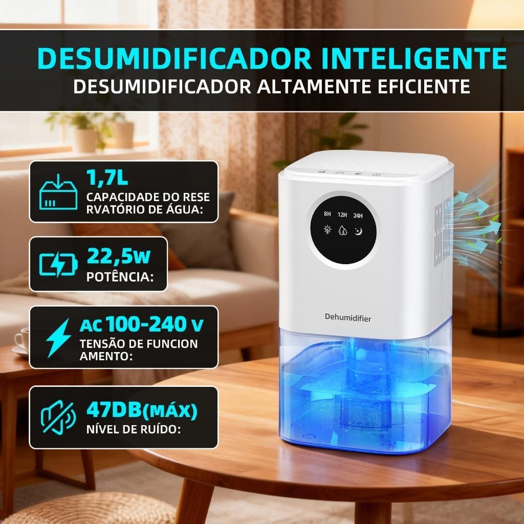 Desumidificador de ar interno elétrico elétrico 1700ml à prova de mofo 22.5 W Desumidificador elétrico seguro adequado