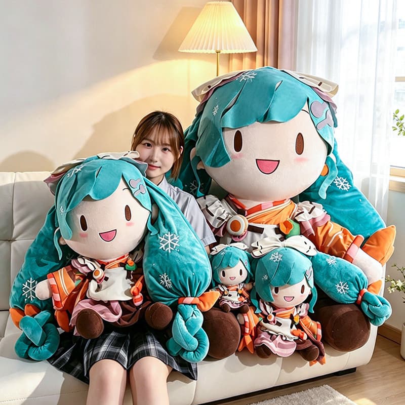 Boneca de Pelúcia Grande Hatsune Miku, Brinquedo de Pelúcia Fofo de Anime, Figura Colecionável com Roupa de Outono, Almo