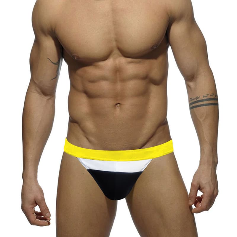 UXH novo estilo masculino triângulo garfo alto cor combinando troncos de natação náilon confortável fino ajuste respiráv