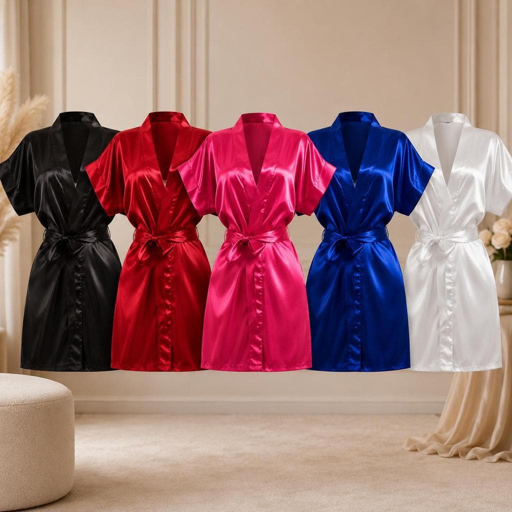 Robe  Roupão Feminino de Cetim Curto Kimono Luxo com Amarração  cores variadas