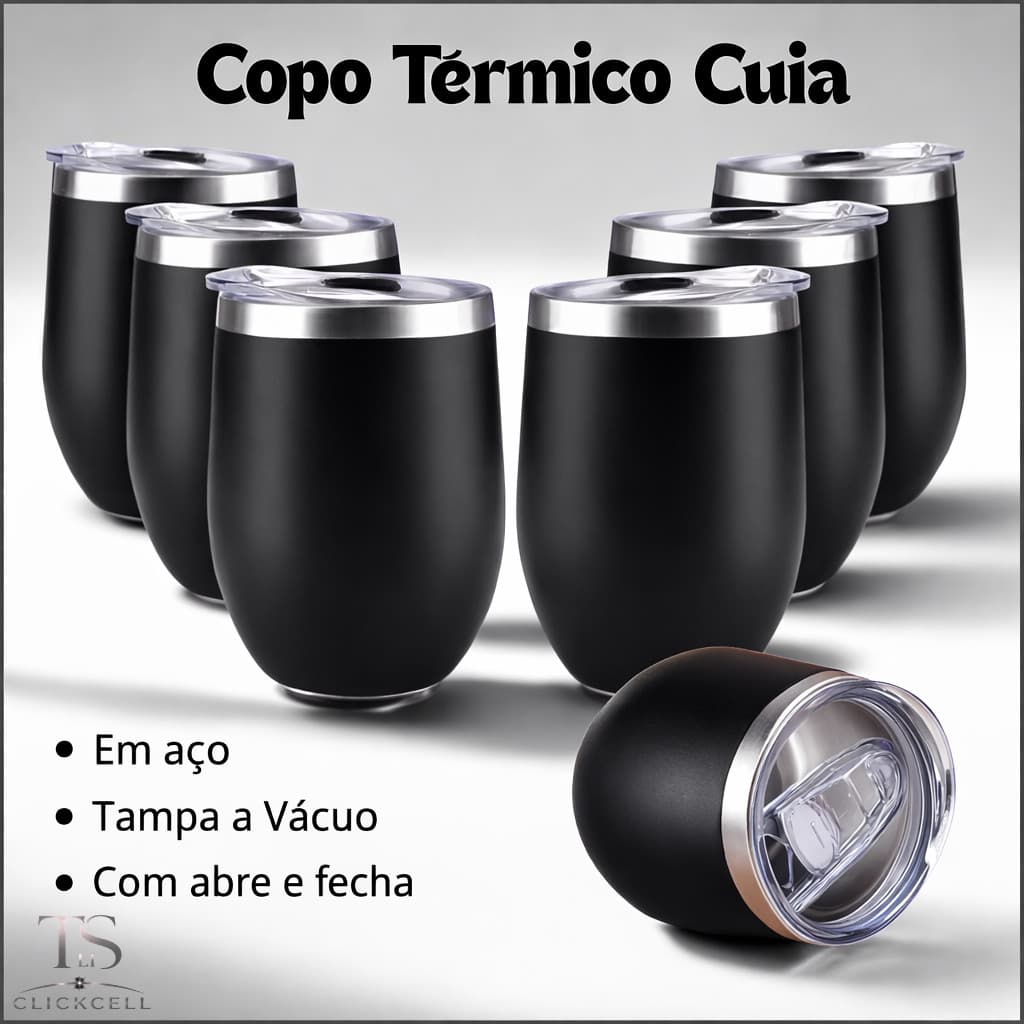 Copo Térmico Cuia 360ml em Aço Inox com Tampa – Bebidas Geladas ou Quentes por Mais Tempo (A12)