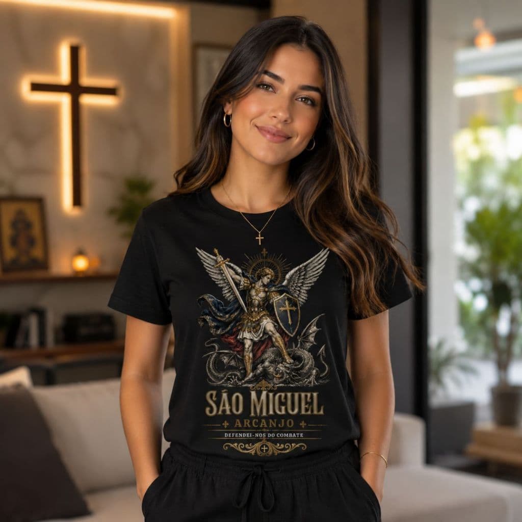Camiseta São Miguel Arcanjo Católica Cristã 100% Algodão Unissex Estampa Exclusiva Qualidade Envio Imediato