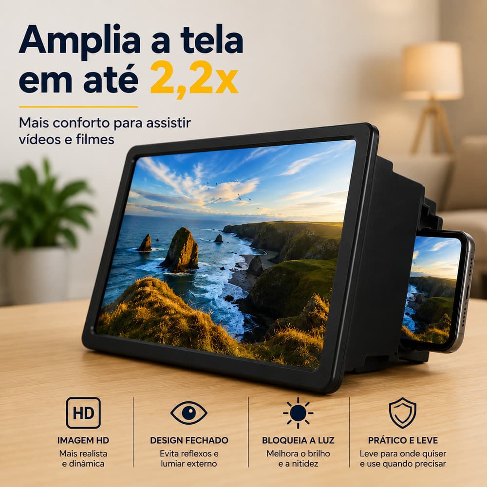 Ampliador De Tela Lente 3d Suporte Dobrável De Celular Para Vídeos e Jogos e Ensino on-line
