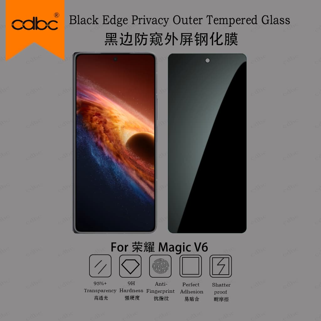 cdbc Black-Edge HD/Tela Externa Anti-Espião E Impressão Em Seda/Posicionamento Filme De Lente De Para Honor Magic V5 V6