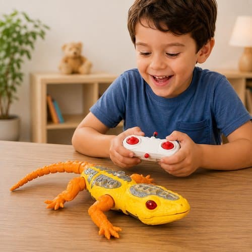 Lagartixa Eletronica Controle Remoto Brinquedo Interativo Rastejante 360 Graus Amarelo