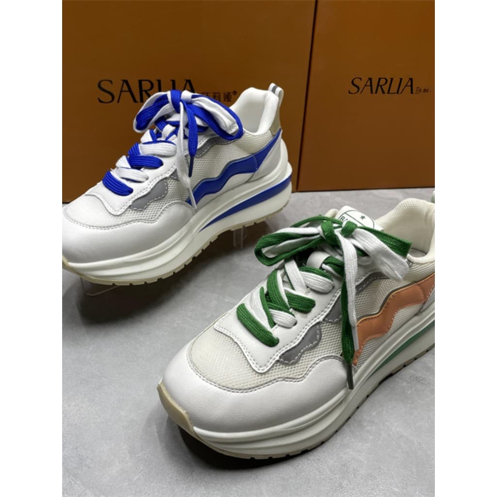 Sapatos brancos de malha de sola grossa femininos 2024 primavera verão papai sapatos confortáveis All-Match dedo do pé r