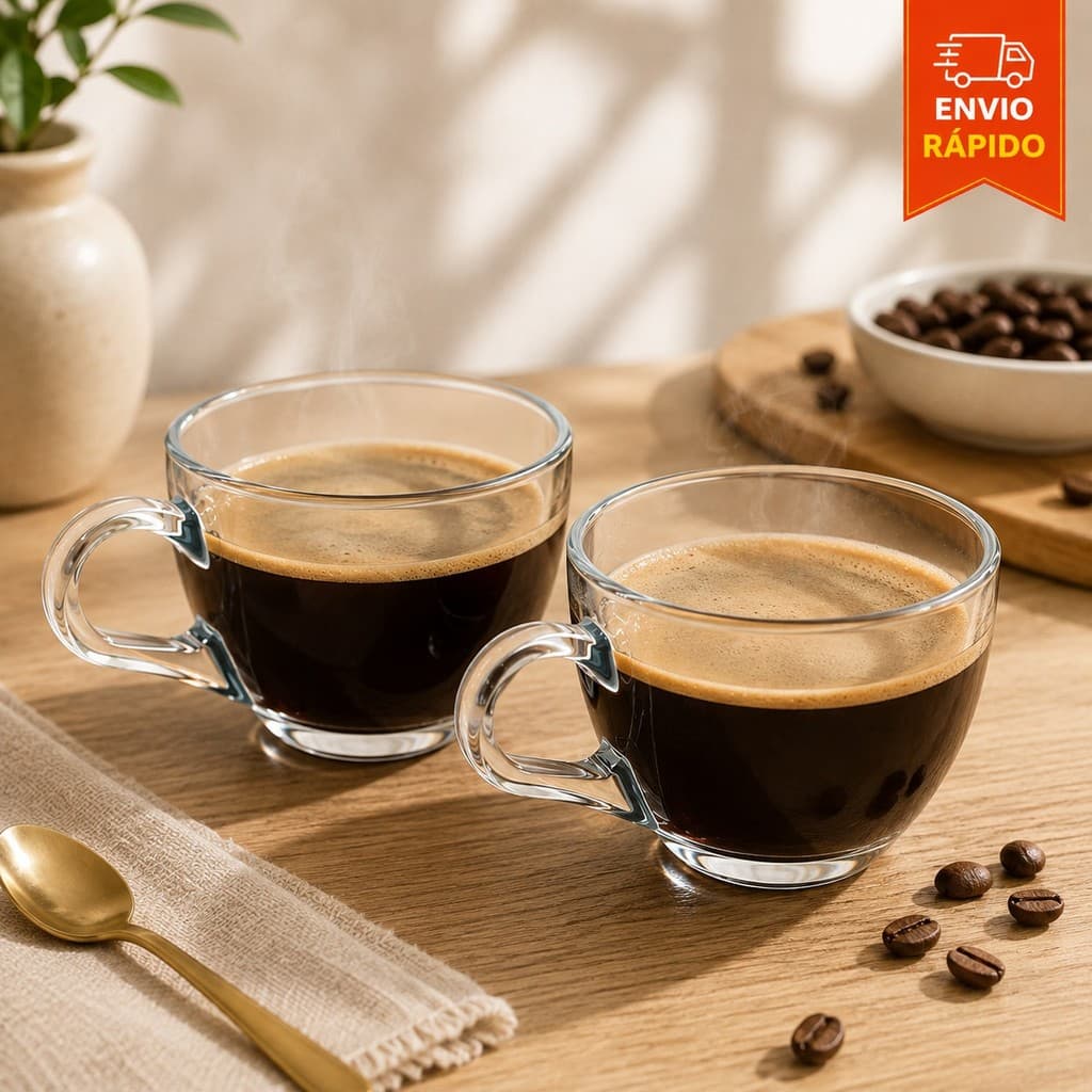 Conjunto 2 Xícaras de Vidro 200ml Wellmix para Café, Chá Cappuccino Bebidas Quente Transparente Kit Jogo de Xicaras