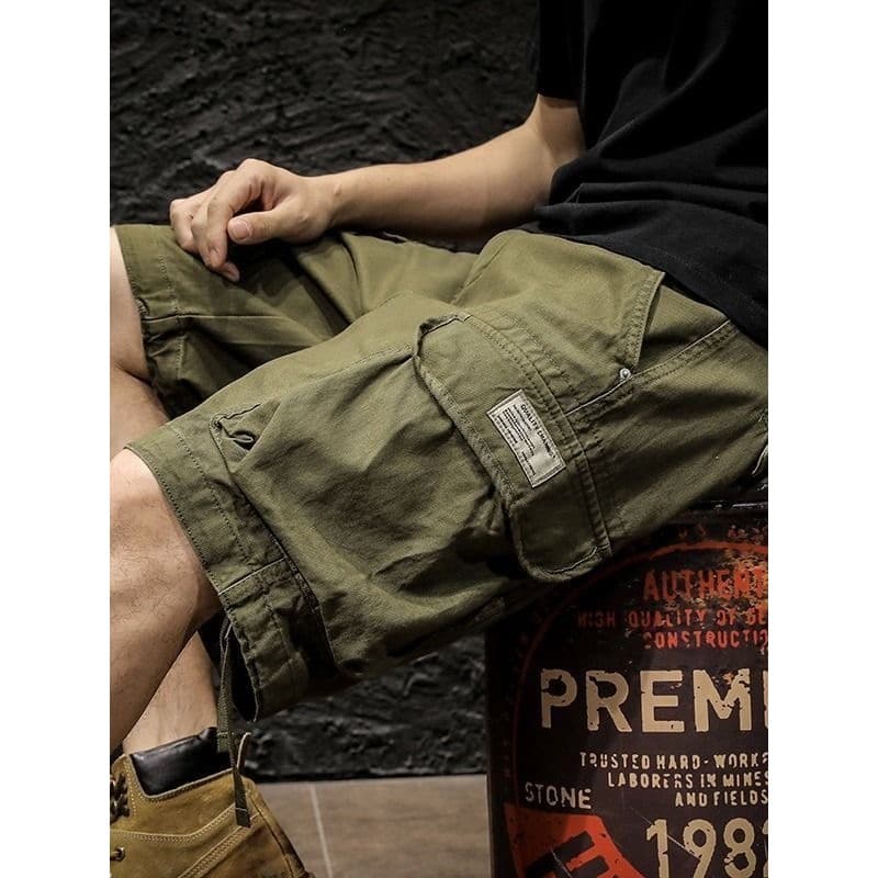 Verão pesado lavado puro algodão macacão Shorts masculino Shawn Yue Street Wear bonito calças de cinco pontos solto em l