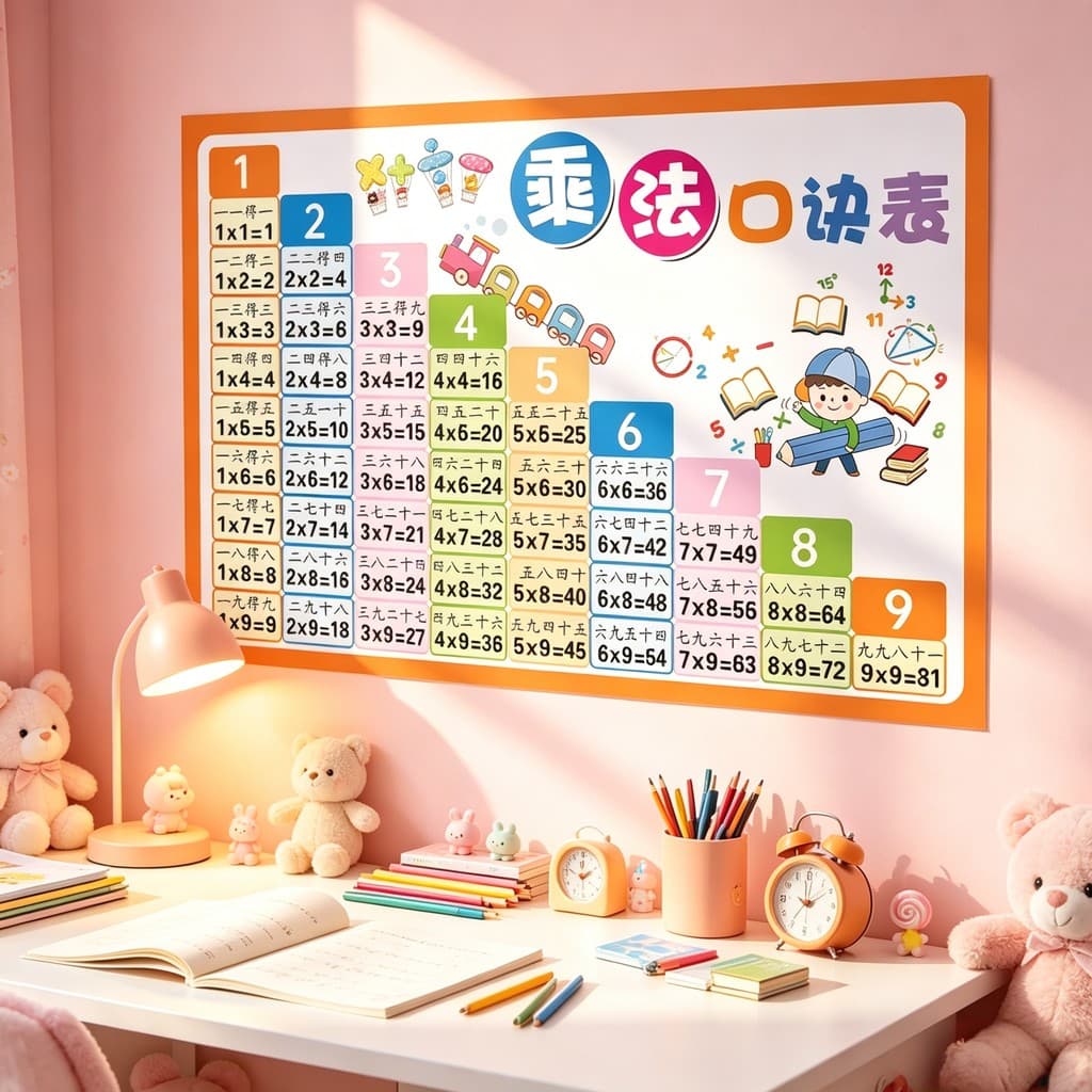 Tabela de fórmulas de multiplicação de nove nove anos, gráfico de parede, recitação, primeira série, multiplicação, mate