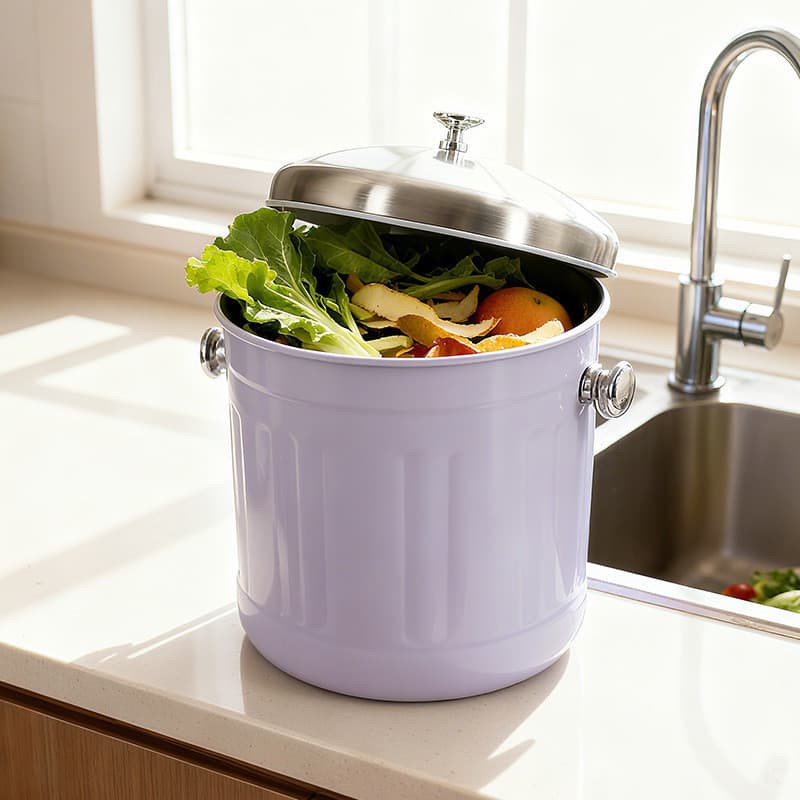 Lixeira de reciclagem de alimentos com carvão ativado, lixeira com tampa, caixa composta de cozinha doméstica, armazenam