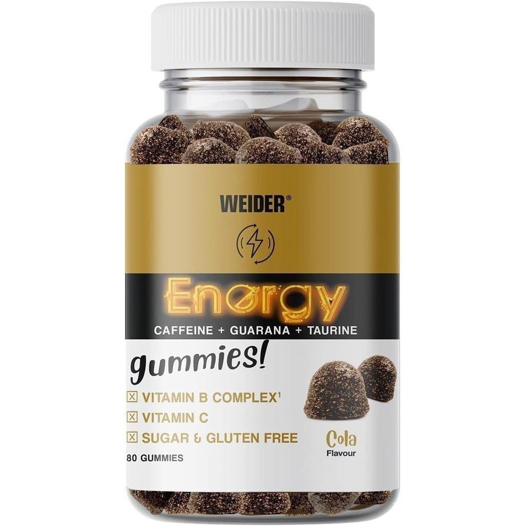 Vide Energy Gomas de Cafeína (80 unidades) Sabor Cola.   Gomas de cafeína sem açúcar contendo guaraná, taurina e vitamin