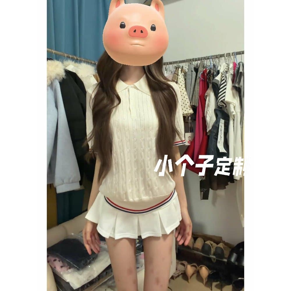 Estilo Preppy tênis esportes terno verão malha polo de manga curta Anti-exposição quente menina saia plissada pequeno te