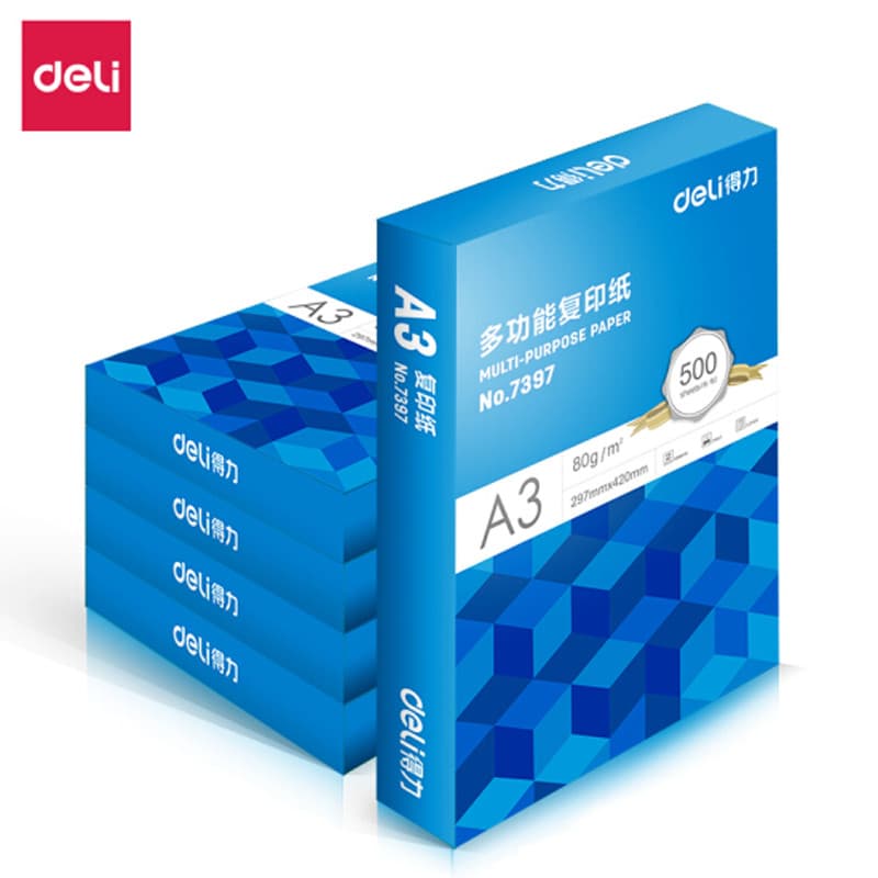 Deli a3 impressão multifuncional papel de cópia a3 80g polpa de madeira 500 folhas/pacote papel carbono papel de escritó
