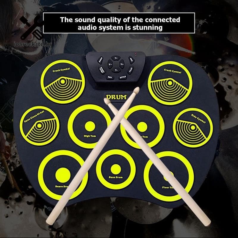 Conjunto De Bateria Eletrônica 9 Almofadas Tambor De Rolo Manual Para Jogos Pedais De Baquetas