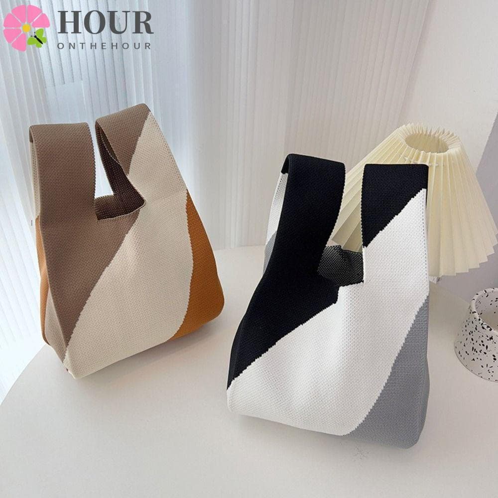 Bolsa De Malha HOUR , Pulso Com Nó De Padrões Geométricos , Sacola Feminina De Alta Capacidade Da Moda