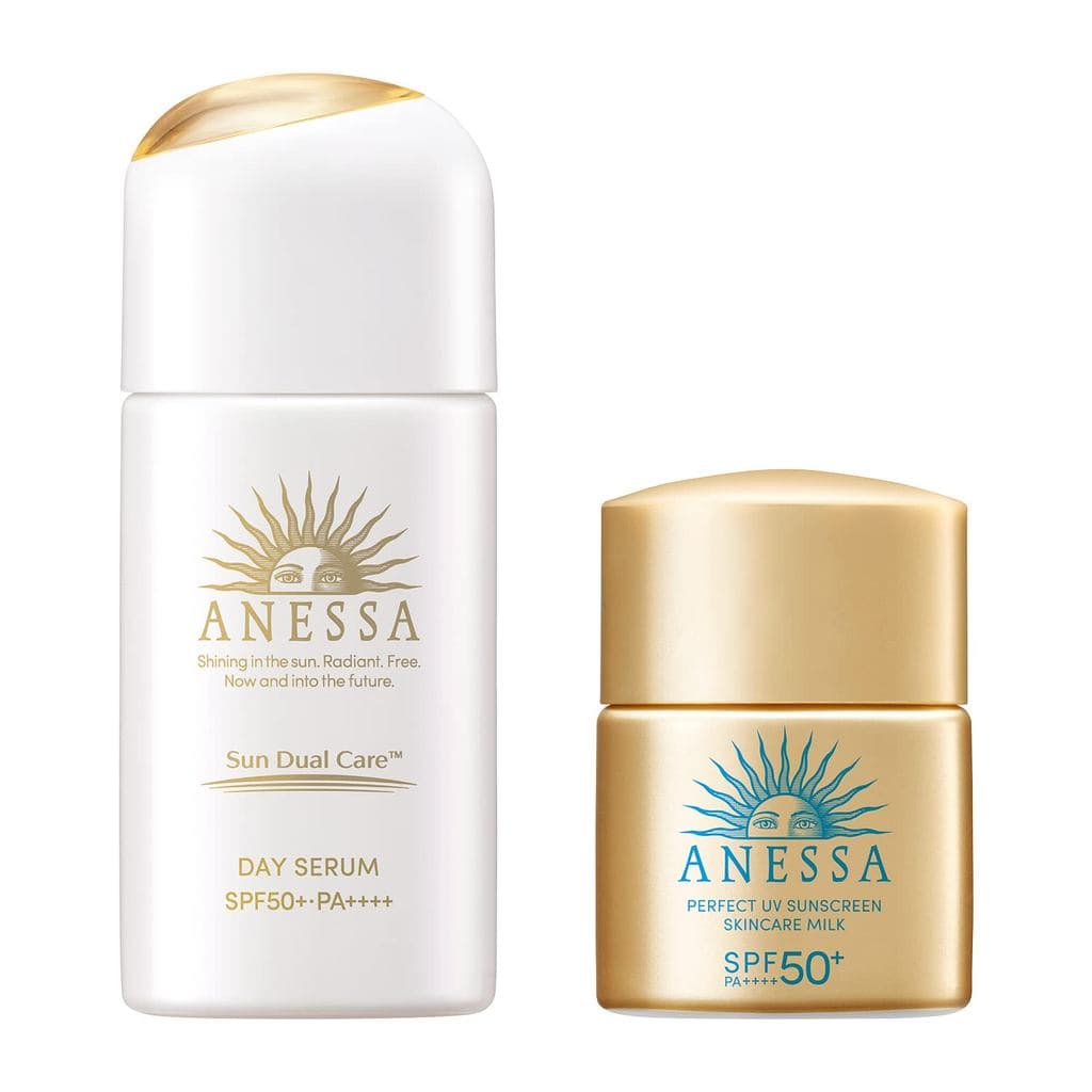 ANESSA Day Serum UV Tone Up Light Pink 30mL e Perfect UV Skincare Milk N 12mL Kit SPF50+ PA++++ Shiseido Japao