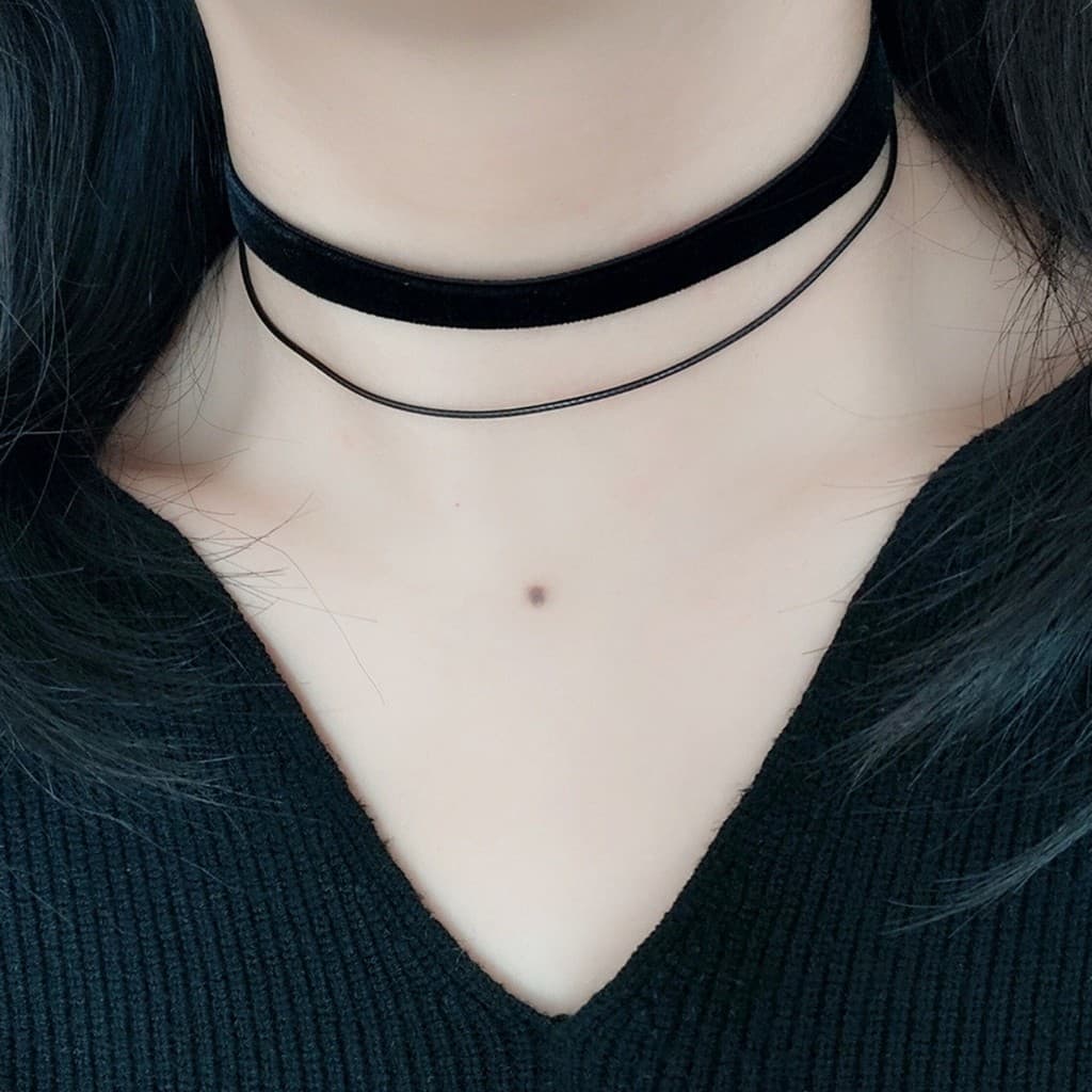 Colar preto colar colar colar Premium clavícula corrente Retro duplo curto colar feminino doce legal