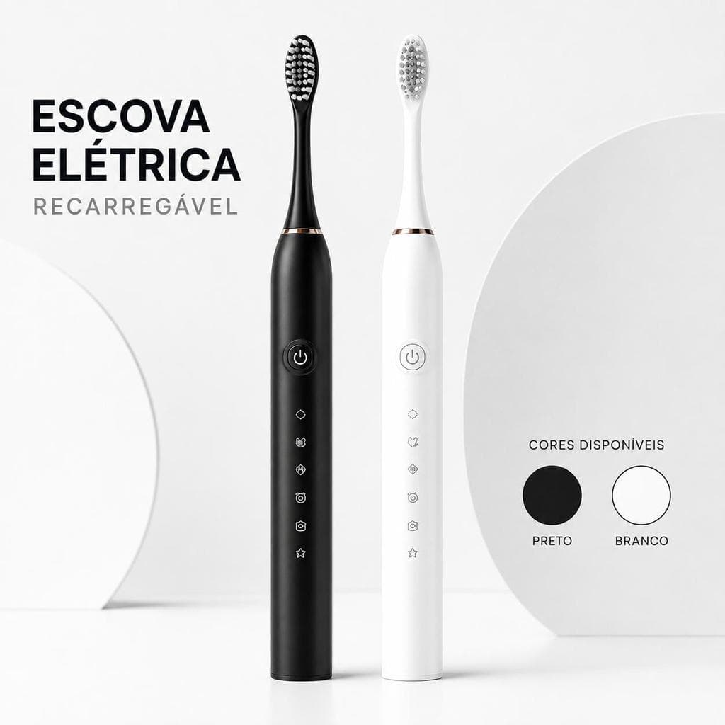 Escova de Dente Elétrica Recarregável USB IPX7 – 42.000 Vibrações/min Preto e Branco