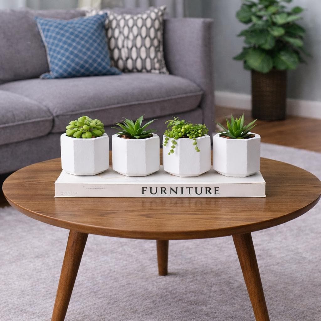 Kit 4 Vaso de Plantas Suculentas Vaso Decorativo em Gesso para e Cactos Decoração Sala