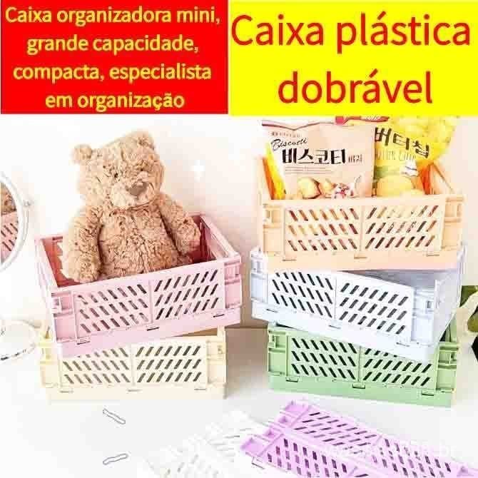 Cesto/Caixa Organizadora Retangular de Plástico, Dobrável e Empilhável. Caixa organizadora mini, grande capacidade, comp