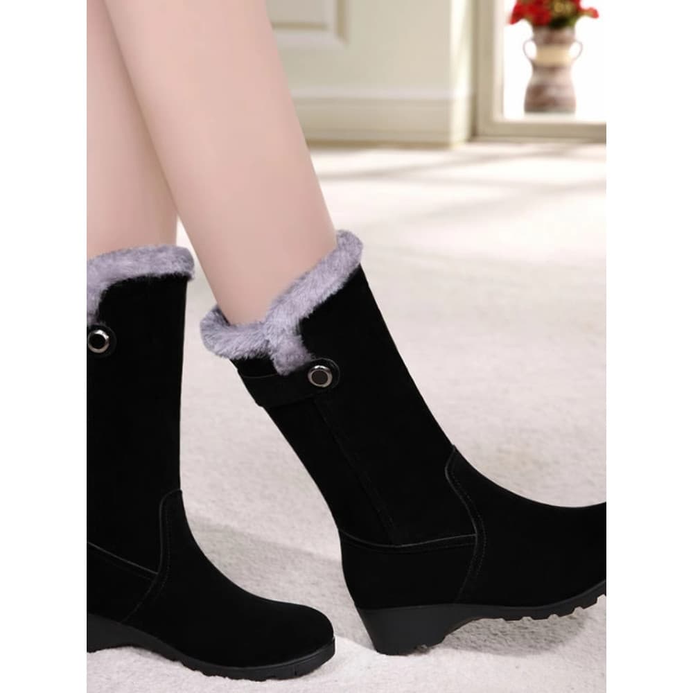 Botas de neve femininas botas longas outono inverno novo estilo forro de lã engrossado botas de cano médio escorregadio