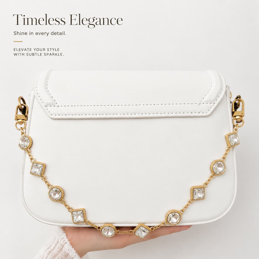 Acessório de bolsa com corrente de liga metálica e diamantes, elegante, versátil e de alta qualidade.