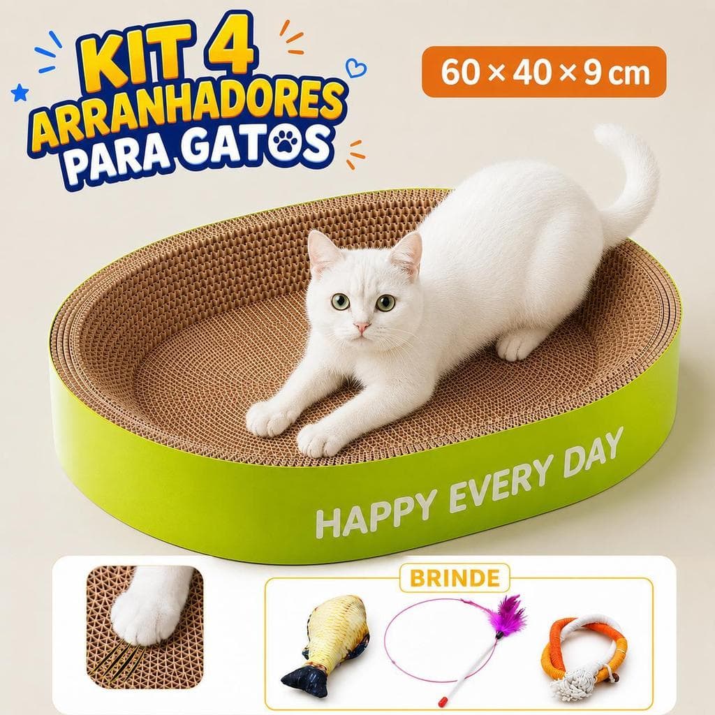 Cama Arranhador para Gatos Papelão Redonda ou Oval – Tamanho Extra Grande + Kit 3 Brinquedos de Brinde