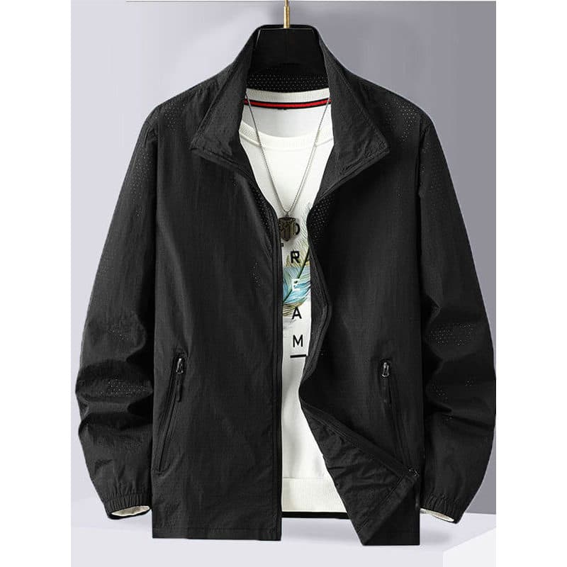 Protetor solar roupas masculinas verão Ultra-leve respirável seda gelo Plus Size malha masculina gola alta pele de pesca