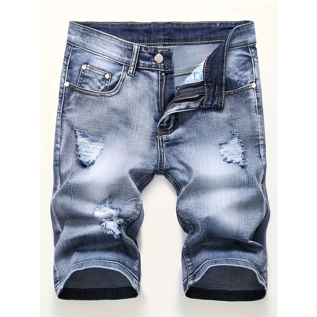 [Venda quente] Shorts jeans masculinos rasgados elásticos calças médias masculinas Slim Fit shorts Skinny desgastados ca