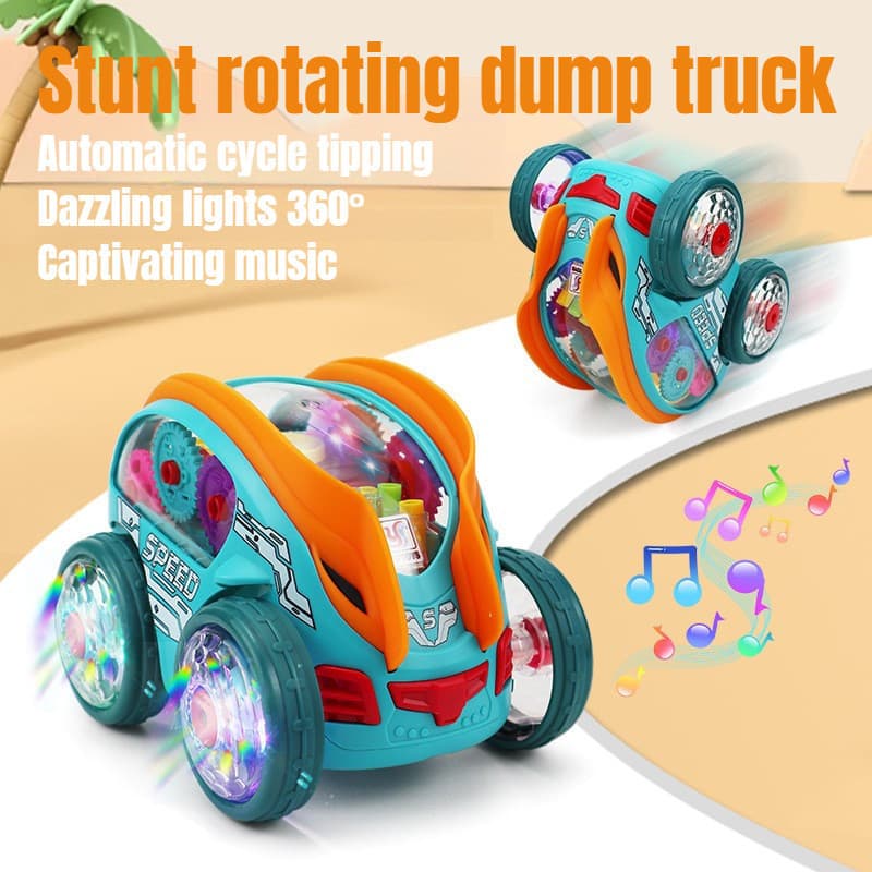 Stunt Elétrico Infantil Empurrando Carro De Brinquedo Girando 360 ° De Controle Remoto Com Música Leve