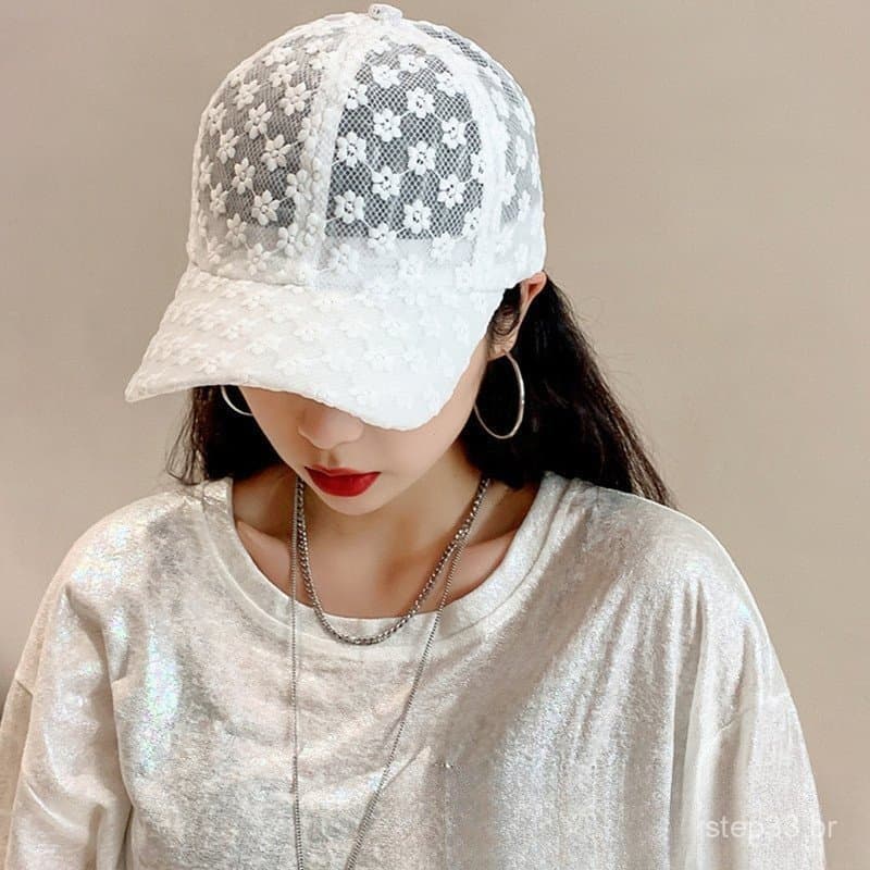MWG Moda Feminina Rendas Flor Bonés De Beisebol Viseiras Respirável Malha Boné Estilo Coreano Oco Protetor Solar Chapéu