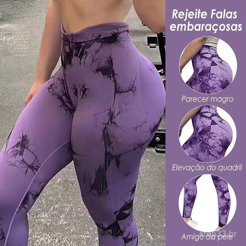 Cintura alta sem costura Smiley Tie-Dye calças de ajuste fino feminino de alta elasticidade ginásio Hip-Lifting absorção