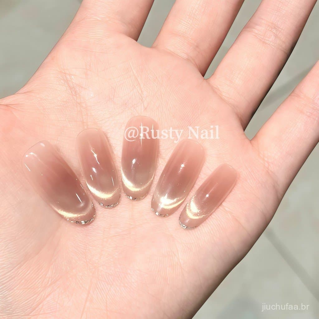 Novo [Track Firefly] Unhas Nude Transparentes de Gelo Huanhuan, Unhas Feitas à Mão, Unhas Adesivas, Adesivos de Unhas Ol