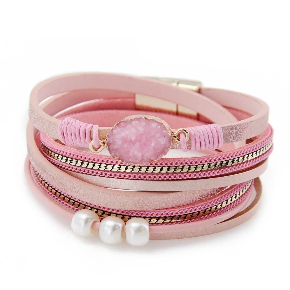 Conjunto de pulseira de couro feminina/masculina, novo produto, liga de titânio magnética, corda de couro trançada, péro