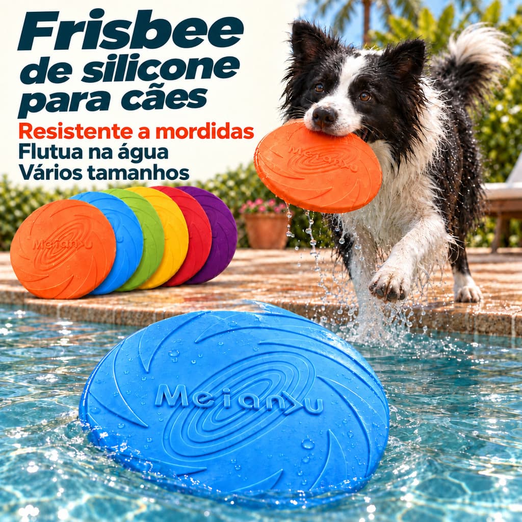 Brinquedo Para Cachorro Frisbee Disco Voador Borracha Macia Resistente Flutua Na Agua Gasta Energia