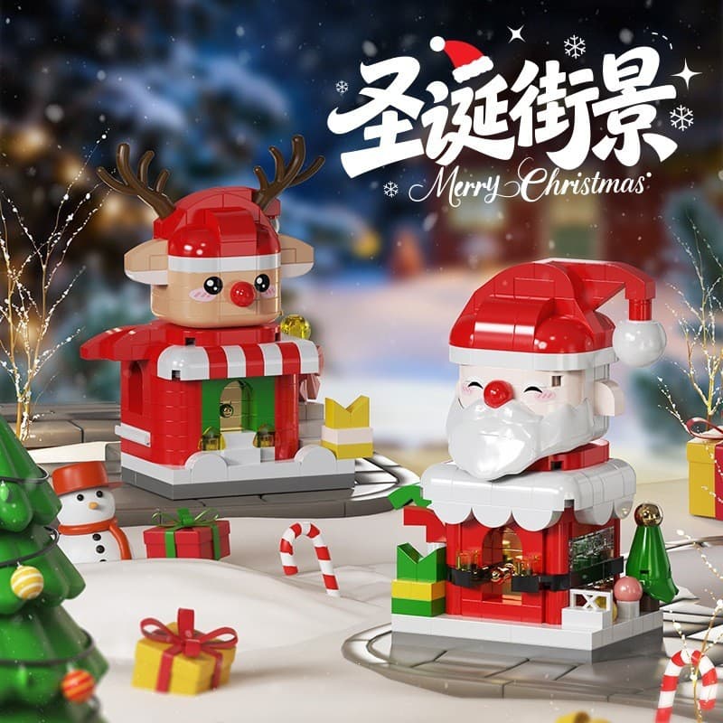 Santa boneco de neve árvore de natal vista de rua blocos de construção montagem de férias brinquedos educativos para cri