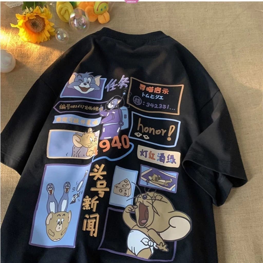 Camiseta Camisa Tom & Jerry Desenho Animado Camisetas De Manga Curta Para Homens Mulheres Versão Coreana