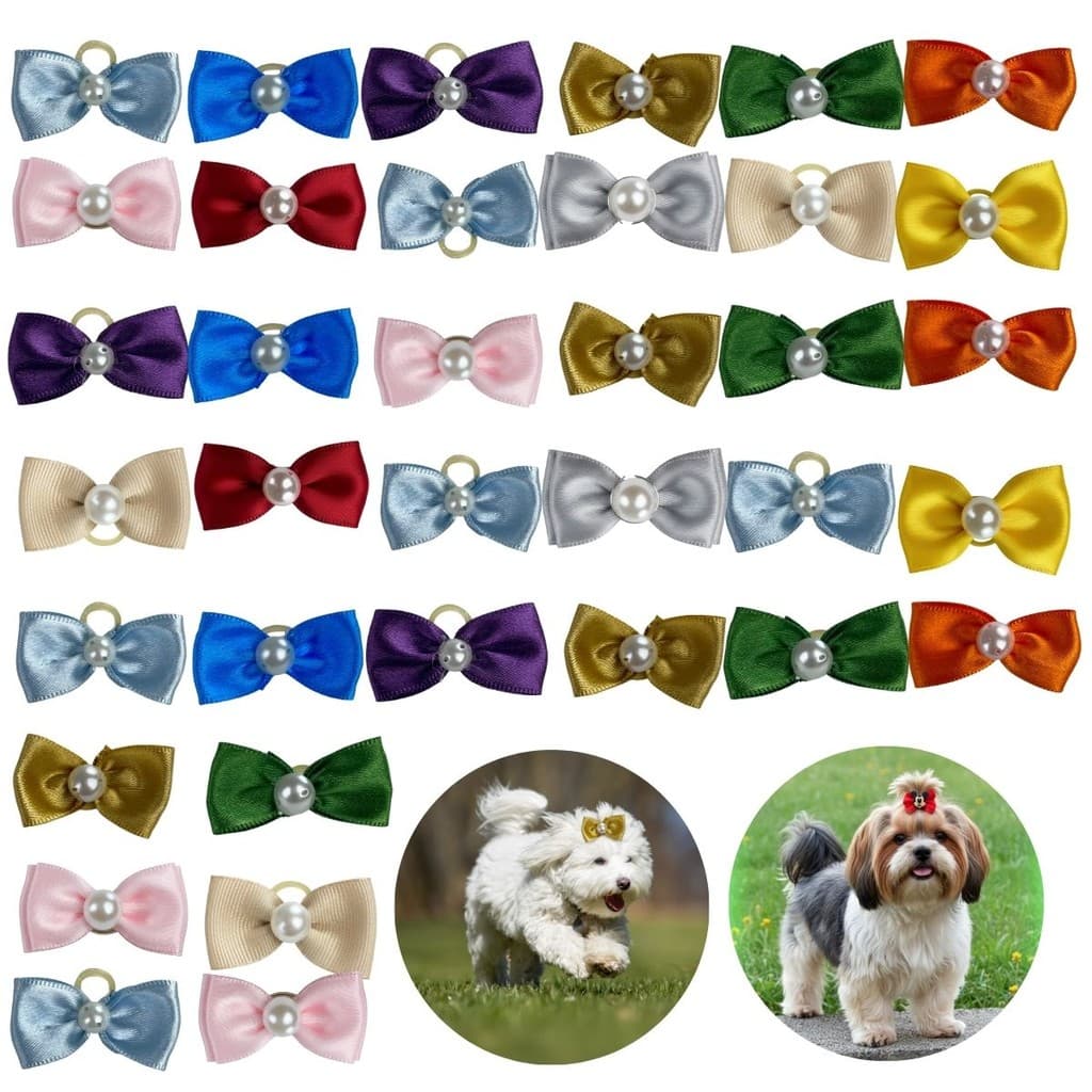 Kit 50 Laços Cetim Premium Atacado Sortidos Pet Shop Banho Tosa p/ Cachorro Cão Pequeno Médio Porte