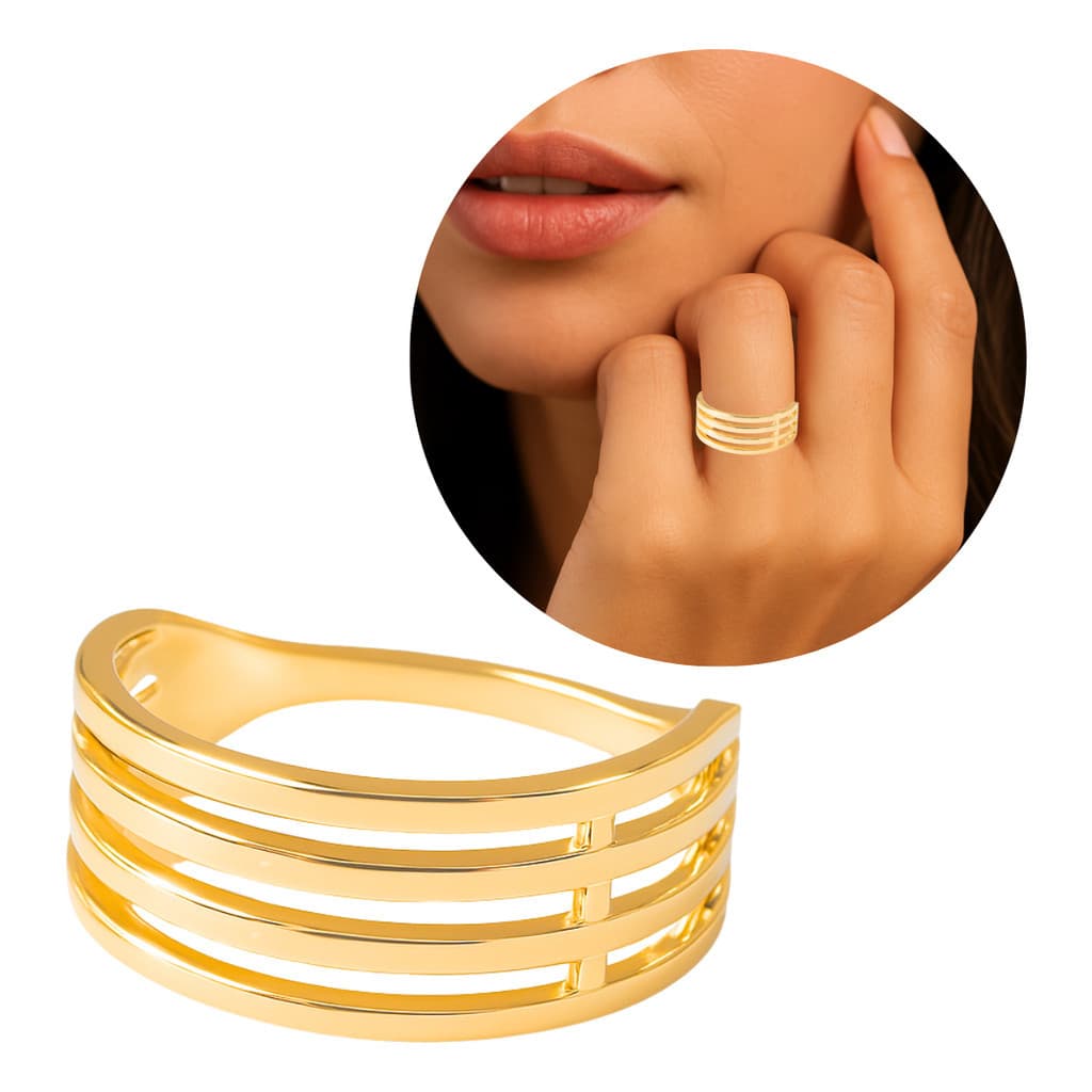 Anel Filetes liso Delicado Folheado A Ouro 18k