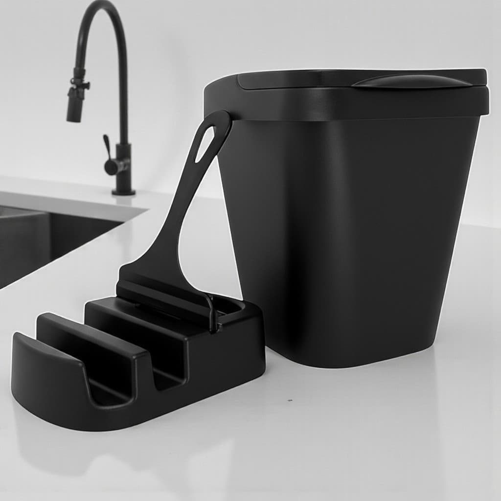 Kit Organizador de Pia Elegance 3 em 1 – Lixeira 4,8L, Rodinho e Porta Detergente