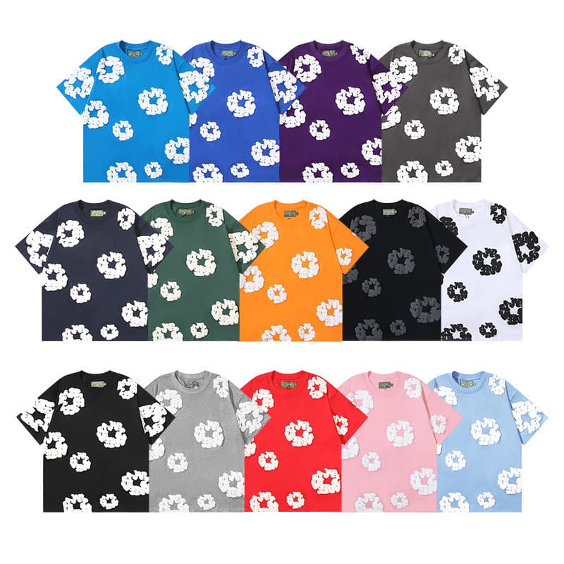 2025 DENIM Kapok Foam Print em relevo manga curta linda moda Casual solta camiseta Unissex