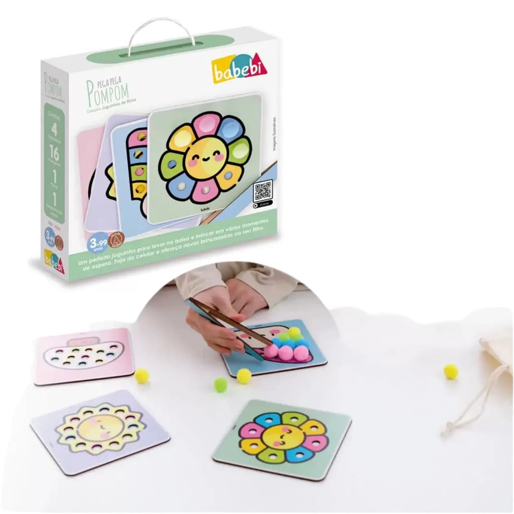 Jogo Pega Pompom Madeira Brinquedo Educativo Montessori Inclusivo Ideal para levar na bolsa