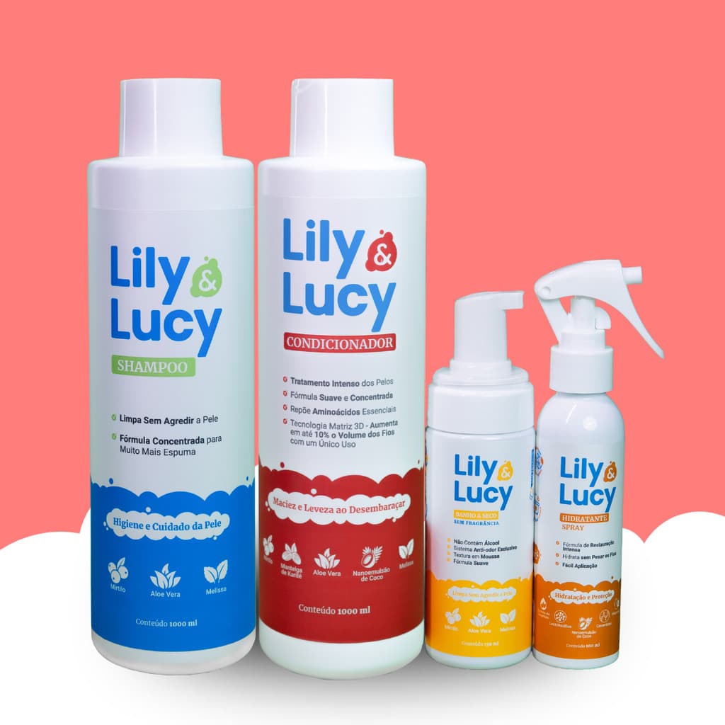 Banho Completo P Pets Shampoo Condicionador Hidratante Desembaraçador e Banho Seco S/ Fragrancia Lily Lucy Wesen Green