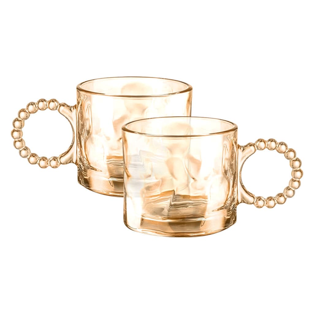 CONJUNTO 2 UNI XICARA RESISTENTE AMBAR 300ML VIDRO ALÇA CANECA BEBIDA COZINHA COPO MESA CAFÉ CHÁ PEQUENA