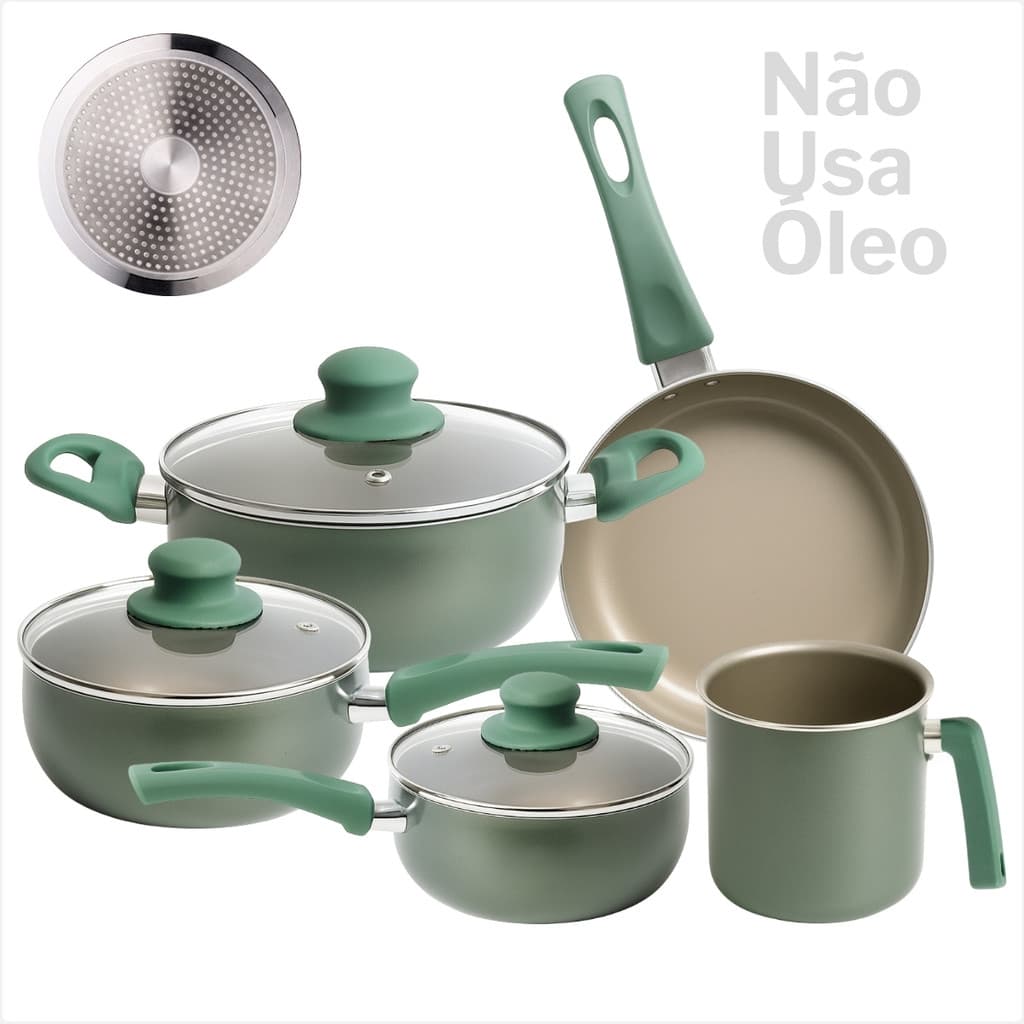 Jogo Panelas Milan 5 Pecas Com Tampa De Vidro Inducao Revestimento Ceramico