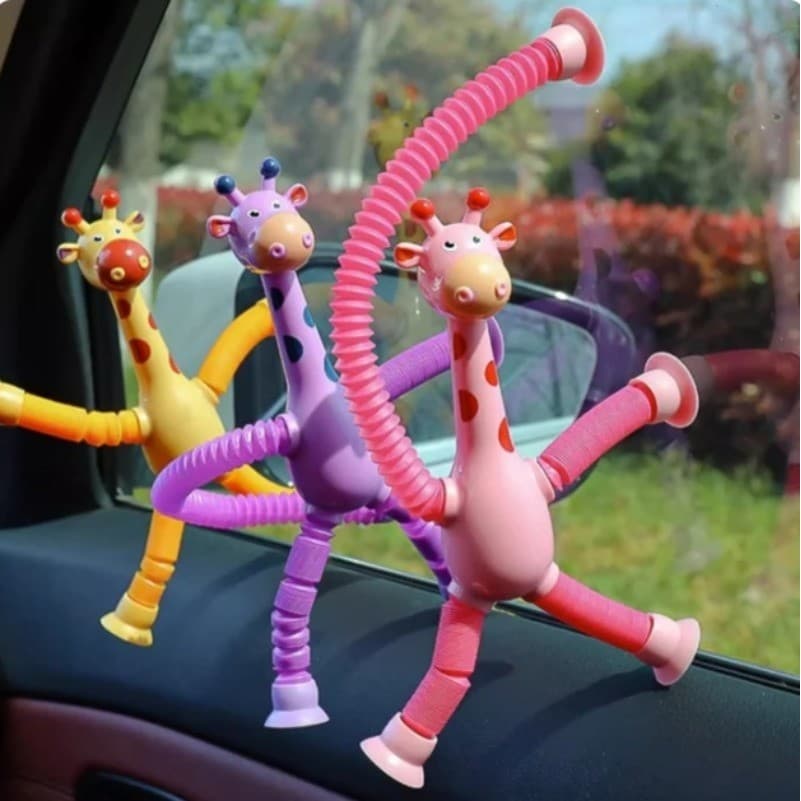 Kit com 10  Girafa estica  de brinquedo  Com LED com ventosa Tubo Esticado