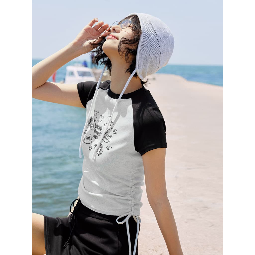 P PSO marca masculina feminina malha algodão lápis Graffiti Animal contraste cor manga Raglan manga curta casal meia man