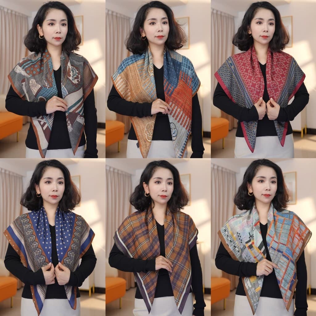 85cm lenço quadrado dupla face All-Match estilo étnico Retro moda lenço de seda outono inverno generoso impresso